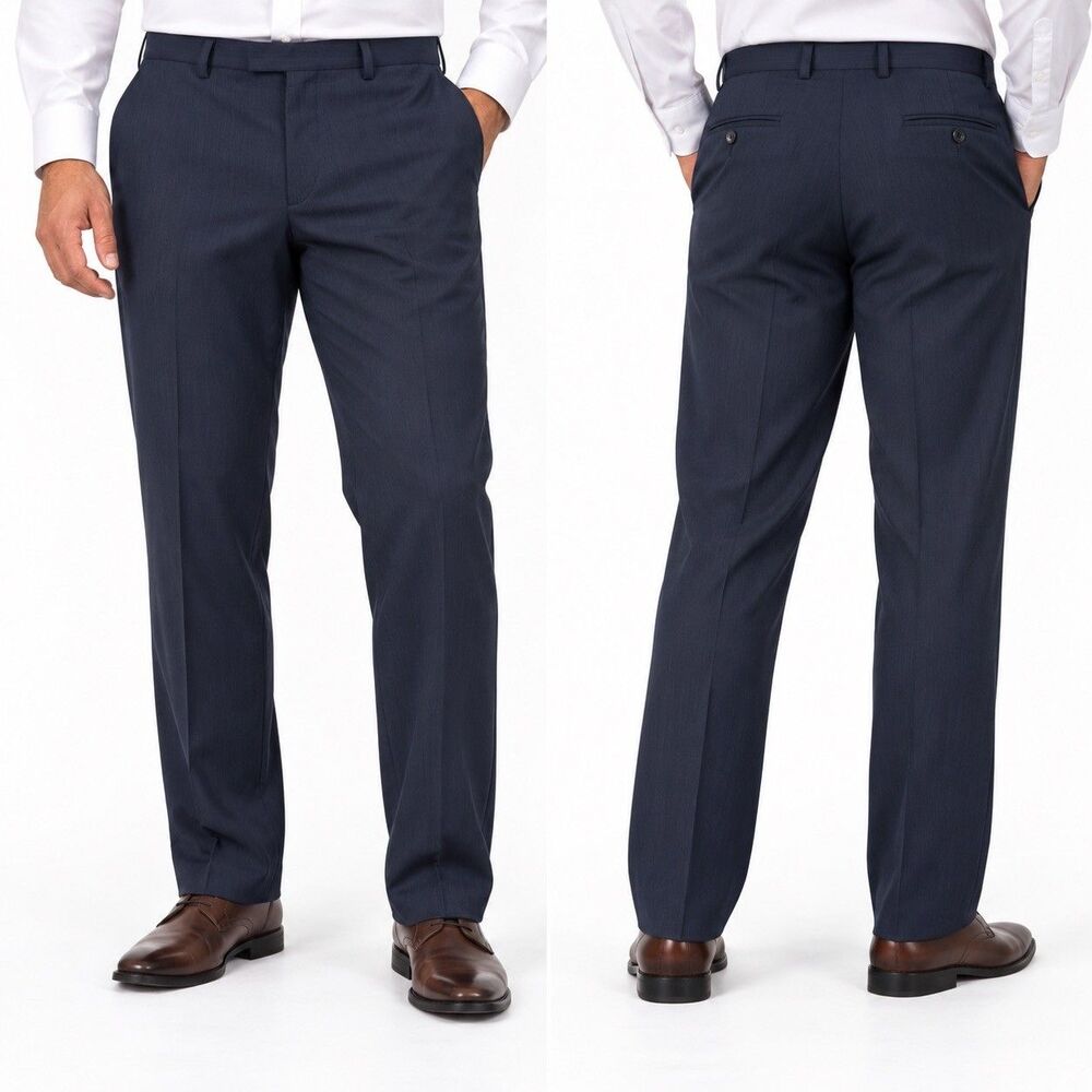 Kenneth Cole Reaction Mens Dress Pants Navy Blue Flat Front 38x30 Suit Trousers